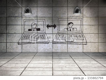Digitally generated laptops in grey room Digitally generated laptops in grey room 133802794