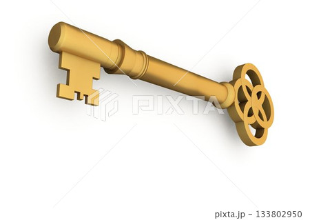 Digitally generated shiny gold key Digitally generated shiny gold key 133802950