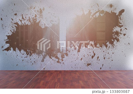 Splash on wall revealing city view Splash on wall revealing city view 133803087