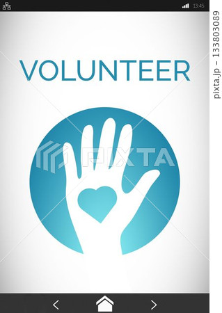 Digitally composite image of Volunteer text with icons Digitally composite image of Volunteer text with icons 133803089