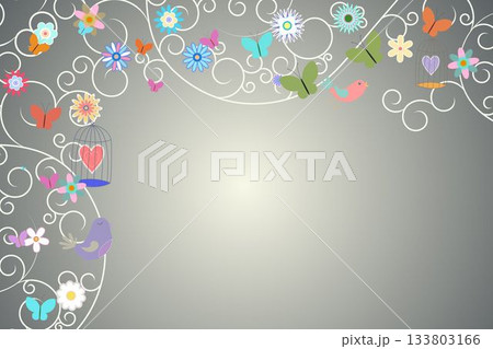 Feminine design of birds flowers and hearts Feminine design of birds flowers and hearts 133803166