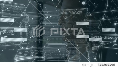 Digital interface with data charts and graphs over network connections image 133803396