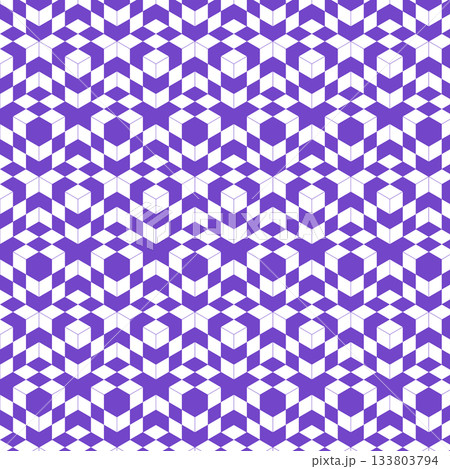 連続する立方体の騙し絵 背景素材 スウォッチ対応 目の錯覚 立体的 3D 紫 133803794