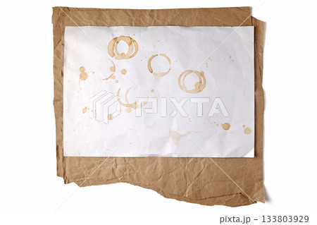 background made of parchment craft paper with coffee cup stains. 133803929