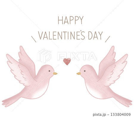 HAPPY VALENTINES DAY 向かい合う鳥 ピンク 茶文字 HAPPY VALENTINES DAY 向かい合う鳥 ピンク 茶文字 133804009