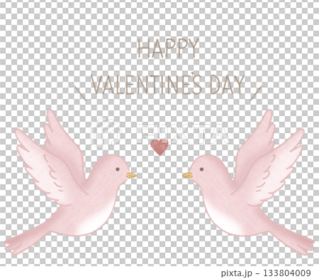 HAPPY VALENTINE'S DAY Facing Birds Pink Brown Lettering 133804009