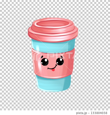 Illustration of a cute cartoon cup of coffee with a smile and eyes. Illustration of a cute cartoon cup of coffee with a smile and eyes. 133804038
