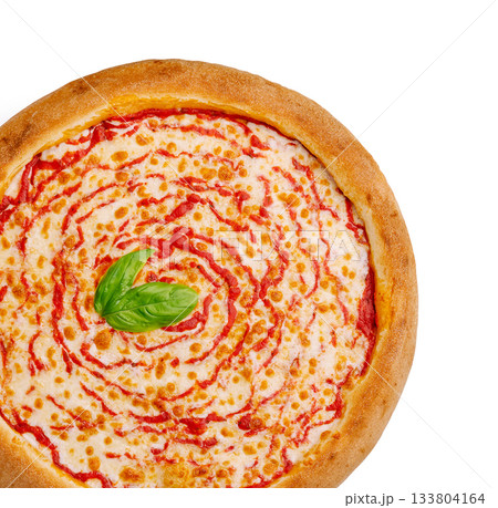 Homemade pizza with fresh basil and tomato sauce ready to be baked Homemade pizza with fresh basil and tomato sauce ready to be baked 133804164