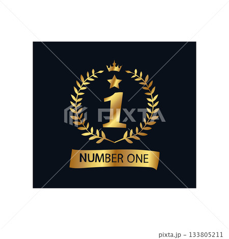Golden Number One Award Emblem with Laurel Wreath golden 1 winner vector. 1 winner gold Golden Number One Award Emblem with Laurel Wreath golden 1 winner vector. 1 winner gold 133805211
