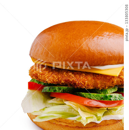 Perfectly crafted chicken sandwich with fresh toppings and savory flavors Perfectly crafted chicken sandwich with fresh toppings and savory flavors 133805308