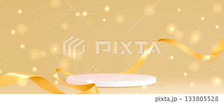 Round podium and golden ribbon background 133805528
