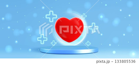 Medical podium stage with 3d red heart 133805536