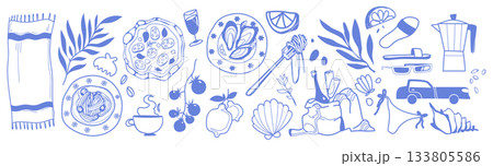 Italian summer beach doodle set 133805586