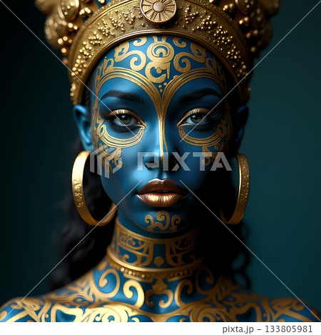 Unique blue and gold body art showcasing cultural beauty Generative AI Unique blue and gold body art showcasing cultural beauty Generative AI 133805981