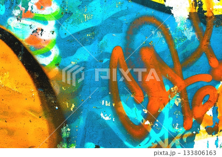 Graffiti Style Abstract Art in Vibrant Orange Blue for 90s Urban Design 133806163