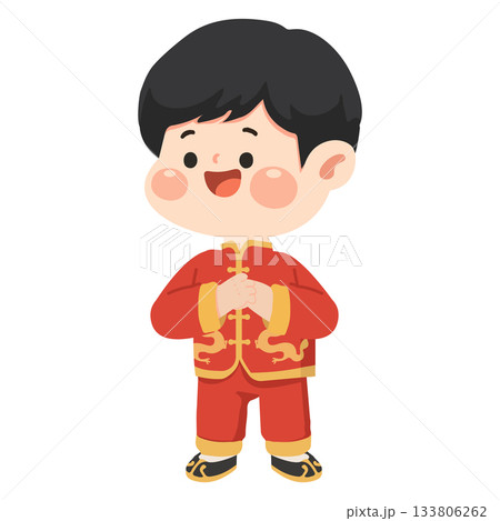 Cartoon Boy in Traditional Chinese New Year Outfit 133806262