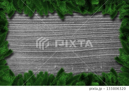 Fir tree branches over planks Fir tree branches over planks 133806320