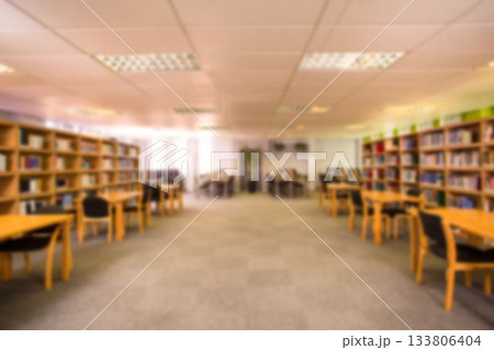 Bookshelves and wooden tables 133806404
