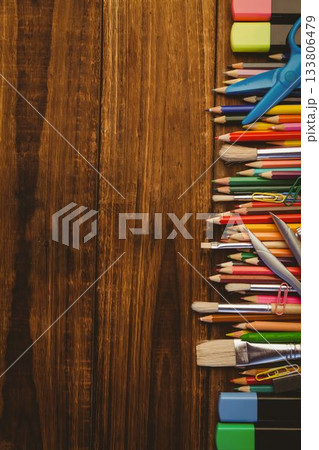 High angle view of color pencils on table High angle view of color pencils on table 133806479