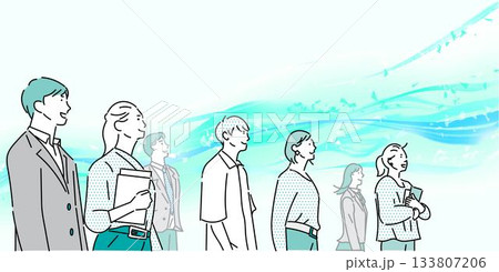 スタートアップのイメージイラストービジネスパーソンー明るい未来を夢見る男女ー白バックイラスト素材 133807206