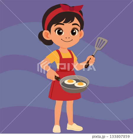mother cooking cartoon flat style mother cooking cartoon flat style 133807859