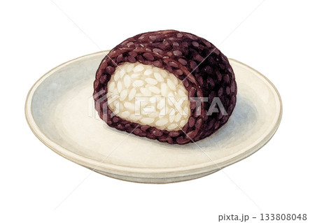 つぶあんおはぎの断面イラスト（水彩・背景透過） 133808048