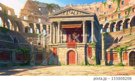 ゲーム背景 無人のローマコロッセオ風闘技場と貴賓席のある風景 ゲーム背景 無人のローマコロッセオ風闘技場と貴賓席のある風景 133808206