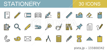 文房具のアイコンセット カラー 文房具のアイコンセット カラー 133808342