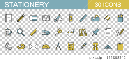 文房具のアイコンセット カラー 文房具のアイコンセット カラー 133808342