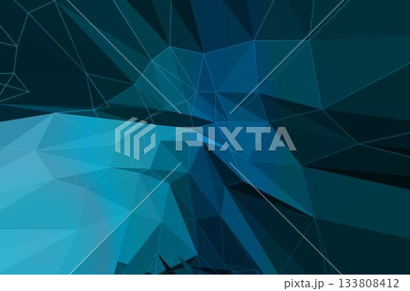 Abstract low-poly pattern is appearing in blue teal gradient, white lines on transparent background 133808412