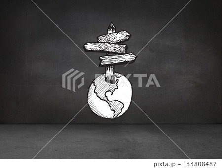 Globe with signs in dark room 133808487