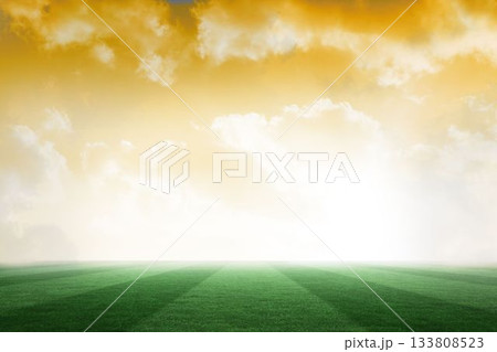 Football pitch under yellow sky Football pitch under yellow sky 133808523