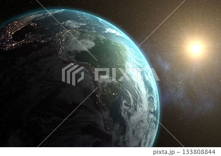 Earth against bright sun in milky way 133808844