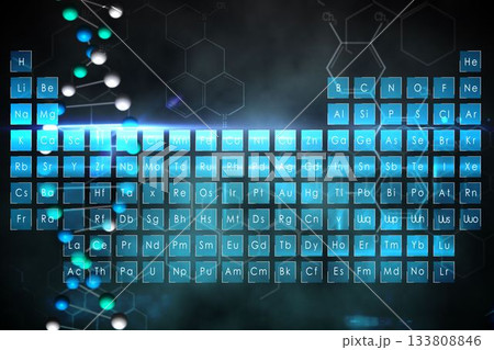 Blue periodic tablet with DNA strand 133808846