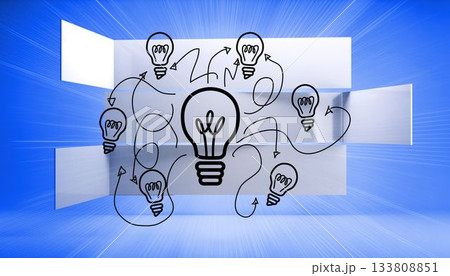 Graphic of light bulbs on futuristic background Graphic of light bulbs on futuristic background 133808851