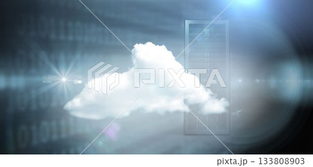 White cloud is hovering in digital concept with translucent server rack, binary streams, lens flare 133808903