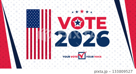 Vote 2026 Election Banner with Bold Patriotic Theme and Modern USA Graphics 133809527