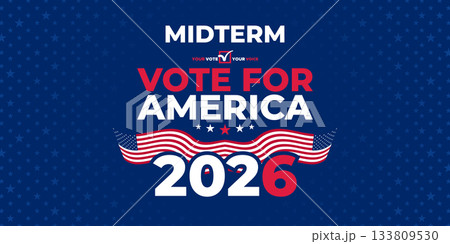 Midterm Vote for America 2026 Banner with Patriotic Stars and Modern Layout Midterm Vote for America 2026 Banner with Patriotic Stars and Modern Layout 133809530