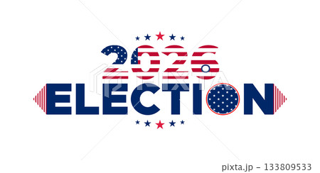 2026 Election Patriotic Banner with Striped American Flag Typography Pattern 133809533