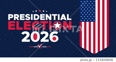Presidential Election 2026 Patriotic Banner with Bold USA Flag Color Theme 133809606