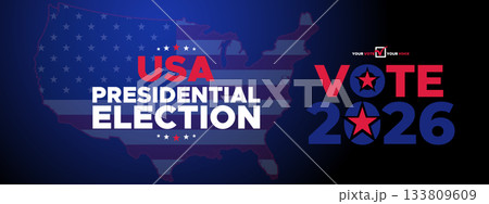 USA Presidential Election Vote 2026 Banner with Dark Blue Patriotic Theme 133809609