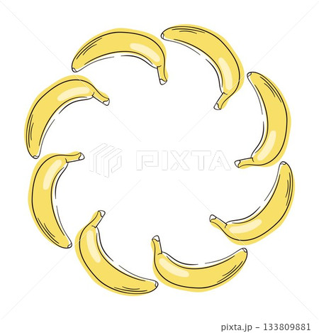 Banana wreath in flat style isolated on white background. Illustration for seasonal design. Banana wreath in flat style isolated on white background. Illustration for seasonal design. 133809881