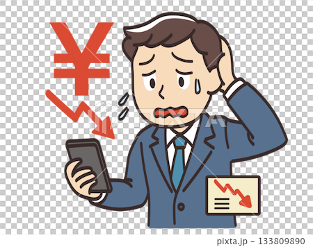 圖說：一位商人正在用智慧型手機查看匯率，並對日圓疲軟感到擔憂。 133809890