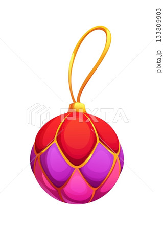 Cartoon traditional Japanese Kimekomi New Year ball with fabric embroidery segments in red, pink, purple and gold, symbolizing celebration and Asian tradition. Vector festive ornament or cultural gift Cartoon traditional Japanese Kimekomi New Year ball with fabric embroidery segments in red, pink, purple and gold, symbolizing celebration and Asian tradition. Vector festive ornament or cultural gift 133809903