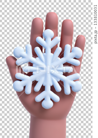 3d cartoon hand gently holding a delicate, intricately designed snowflake, representing winter magic, holiday wonder, and gentle touch 133810031