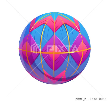 Cartoon Japanese Temari toy, thread ball made by wrapping silk and cotton threads. Vector item for kids games in Asian festive culture. Traditional Japan new year Temari sphere decoration, toy ball Cartoon Japanese Temari toy, thread ball made by wrapping silk and cotton threads. Vector item for kids games in Asian festive culture. Traditional Japan new year Temari sphere decoration, toy ball 133810066