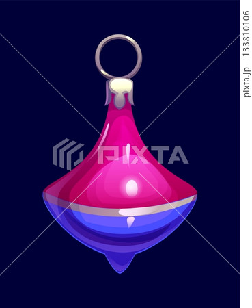 Cartoon pink and blue drop bauble Christmas decoration with silver hanging loop. Festive shiny vintage ornament for winter tree, glossy xmas decor. Vector traditional holiday toy for New Year season Cartoon pink and blue drop bauble Christmas decoration with silver hanging loop. Festive shiny vintage ornament for winter tree, glossy xmas decor. Vector traditional holiday toy for New Year season 133810106