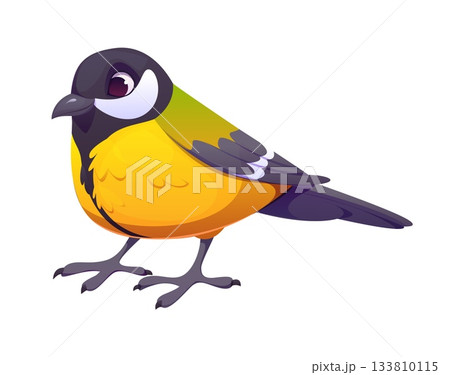 Christmas cartoon goldfinch or finch bird character for Xmas winter holiday, vector personage. Funny yellow goldfinch for Christmas greeting and New Year animal character Christmas cartoon goldfinch or finch bird character for Xmas winter holiday, vector personage. Funny yellow goldfinch for Christmas greeting and New Year animal character 133810115