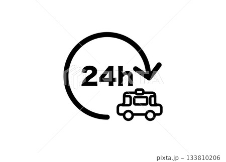 24時間利用できるタクシーのアイコン 24時間利用できるタクシーのアイコン 133810206