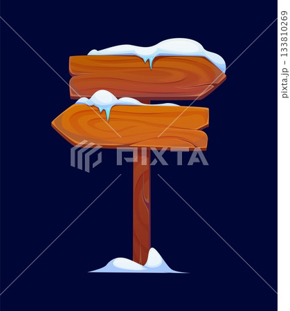 Rustic wooden signboard, winter Christmas north pole sign with snow. Cartoon vector wood signpost with arrow boards, directional banner or signage with natural texture. Road, or street pointer frame Rustic wooden signboard, winter Christmas north pole sign with snow. Cartoon vector wood signpost with arrow boards, directional banner or signage with natural texture. Road, or street pointer frame 133810269
